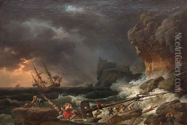 Storm on Wednesday with wrecks of ships Oil Painting - Claude-joseph Vernet