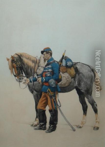 Militaire Et Son Cheval Oil Painting - Jean Baptiste Edouard Detaille