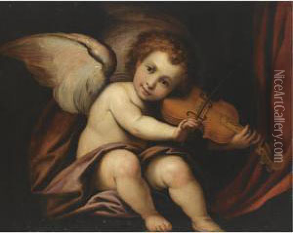 A Putto Playing The Violin Oil Painting - Giulio Cesare Procaccini