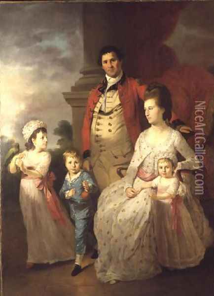 Group Portrait of Col John Fortnom and his wife Jane their son Thomas William and their two daughters Oil Painting - Tilly Kettle