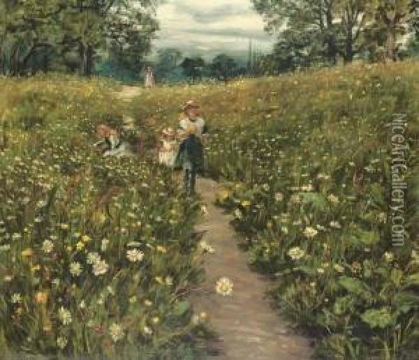 Gathering Wild Flowers Oil Painting - Phillip Richard Morris