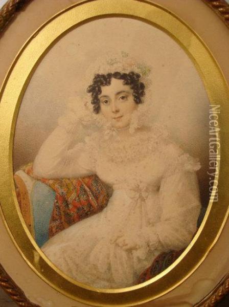 Lady Hatherton - Portrait Of A Young Lady Oil Painting - Johann Nepomuk Ender
