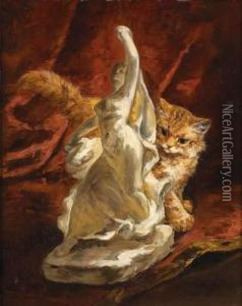 Chaton Et Statue De Danseuse Oil Painting - Yvonne Marie, Yo Laur