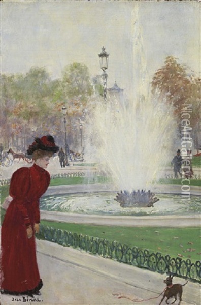 Parisienne Au Rond-point Des Champs-elysees Oil Painting - Jean Beraud