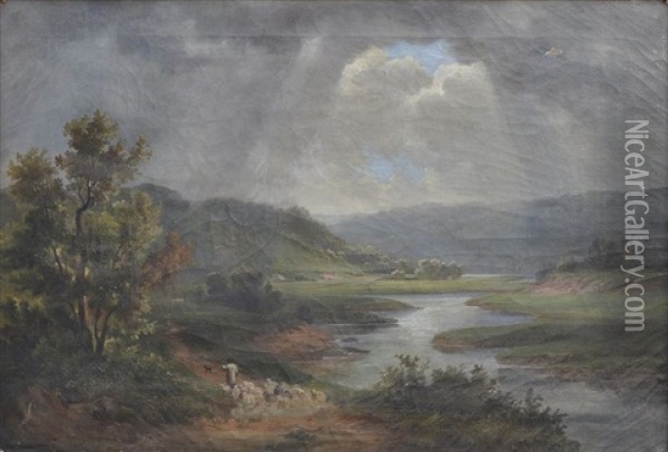 Flusslandschaft Im Bayrischen Hochland Oil Painting - Joseph Nikolaus Butler