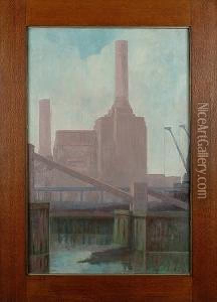 Battersea Power Station Oil Painting - John James Wilson