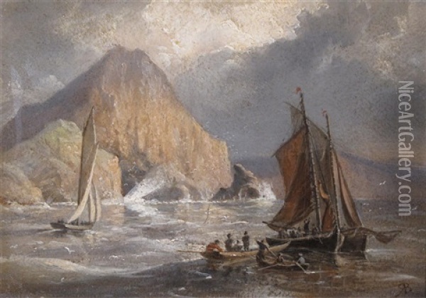 Ships At Sea, Possibly Skellig Isles, Ireland (pair) Oil Painting - Richard Brydges Beechey