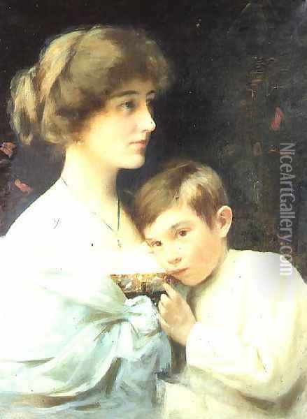 A Portrait of Marian Harford and Her Son Stuart Oil Painting - Alexander M. Rossi