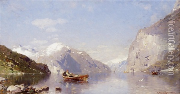 Ruderboot Im Fjord Oil Painting - Georg Anton Rasmussen
