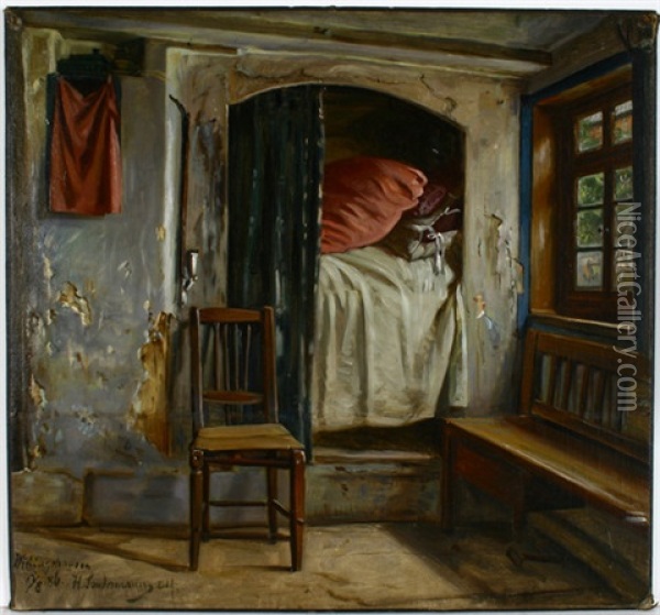 Alkoven In Einem Willingshauser Bauernhaus Oil Painting - Hermann Sondermann