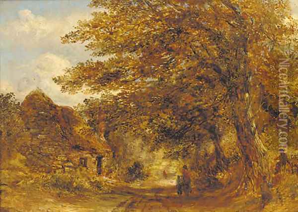 Figures on a woodland lane Oil Painting - William Joseph Caesar Julius Bond