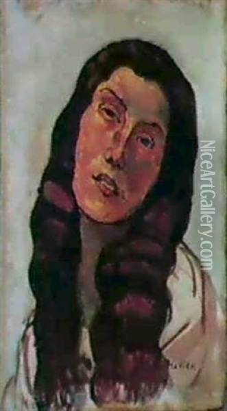 Frauenkopf Mit Aufgelostem Haar - Portrait Valentine Gode   Darel, De Face Oil Painting - Ferdinand Hodler