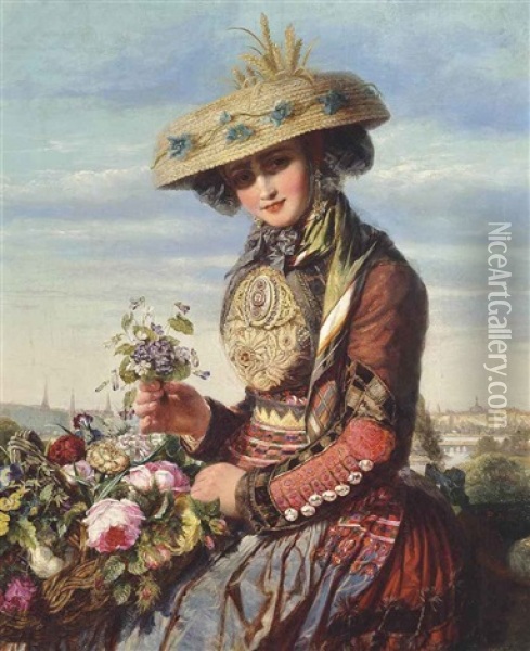 A Flower Girl From Lyon Oil Painting - Paul De Longpre