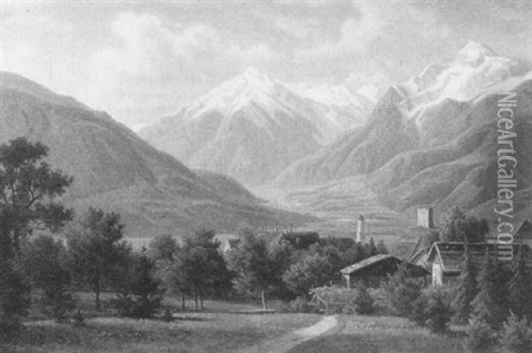 Landschaftsmotiv Mit Schneebedeckten Bergen Im Hintergrund Oil Painting - Anna (Baar-Plommer) Plommer