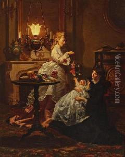 Amusing The Baby Oil Painting - Pieter-Willem Sebes