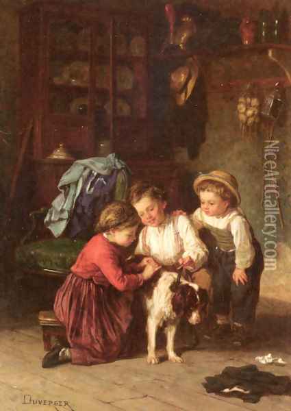 The Patient Pet Oil Painting - Theophile-Emmanuel Duverger