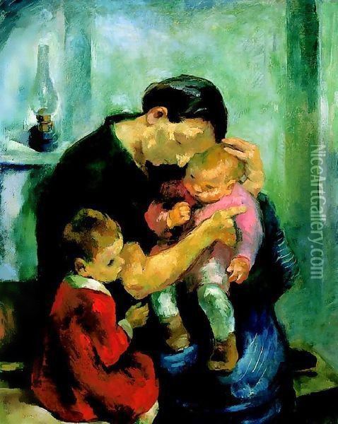 Mother (Motherhood; Mother with Her Children) 1928 Oil Painting - Istvan Desi-Huber