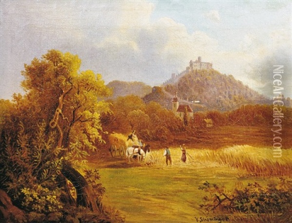 Harvest In The Castle Oil Painting - Vilem Stroeminger