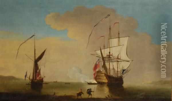 Nave Che Annuncia La Partenza Dalla Medway Oil Painting - Thomas Leemans