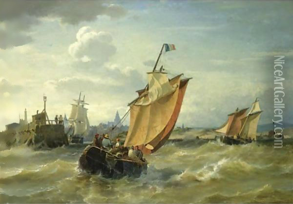 Fishing Boats Approaching Harbour Oil Painting - Carl Frederik Sorensen