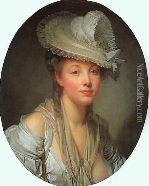 Young Woman in a White Hat 1780 Oil Painting - Jean Baptiste Greuze