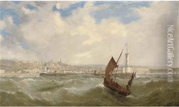 A Fishing Smack In A Heavy Swell Off Boulogne Oil Painting - William Adolphus Knell