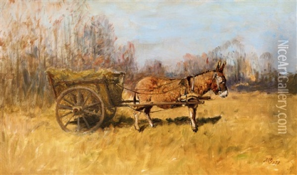 Donkey Carriage Oil Painting - Geza Meszoely