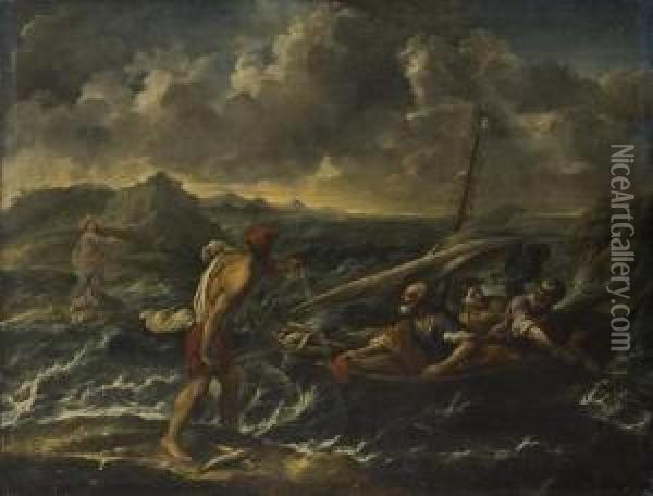 Vocazione Dipietro E Andrea (la Pesca Miracolosa) Oil Painting - Guglielmo Cortese Il Borgognone