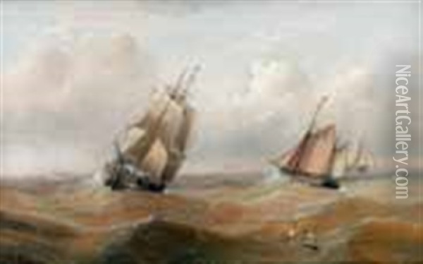 On The North Sea With Fishing Boats And Waiting For The Flood - Fishing Boats By A Beach (2 Works) Oil Painting - Edward King Redmore