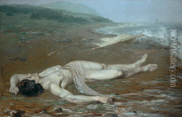 Leander's Body Washed Ashore Oil Painting - Axel Acke