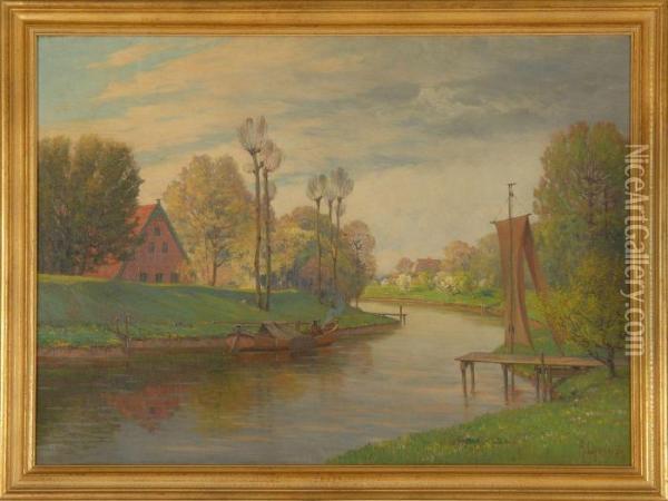 German Canal Scenes Oil Painting - Arnold E. Lyongrun