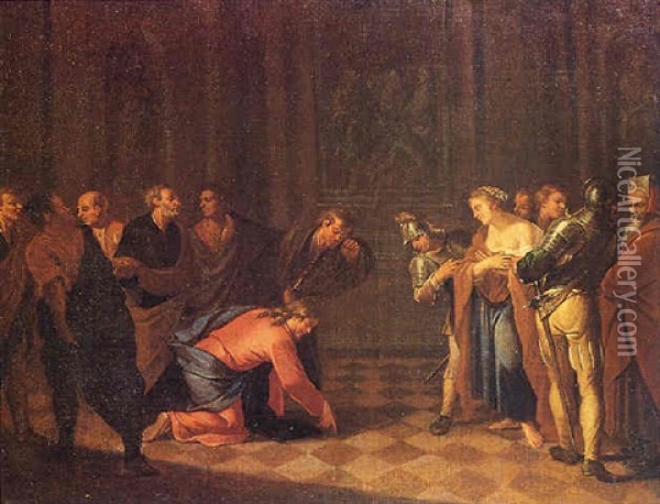Cristo E L'adultera Oil Painting - Giuseppe Gambarini