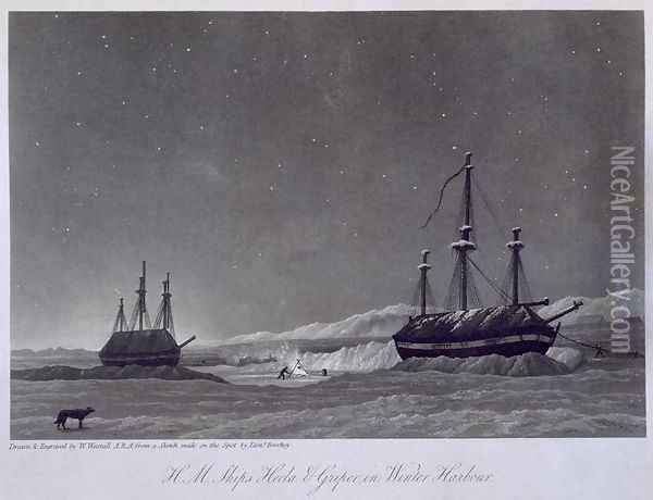 H.M. Ships Hecla & Griper in Winter Harbour, from Journal of a Voyage for the Discovery of a North West Passage from the Atlantic to the Pacific performed in the Years 1819-20, by William Edward Parry, published 1821 Oil Painting - William Westall
