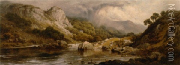 Anglers On A Riverbank (conway, North Wales?) Oil Painting - Edward Henry Holder