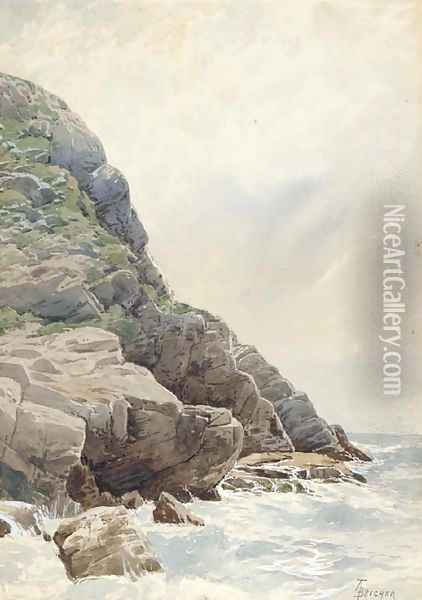 Surf and Cliffs, Conanicut, Rhode Island Oil Painting - Alfred Thompson Bricher