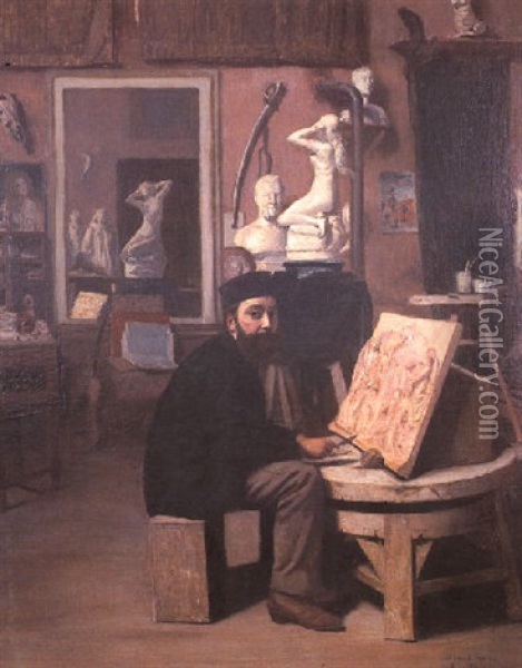 Autoportrait De L'artiste Dans Son Atelier Oil Painting - Henri Louis Aime Pottin
