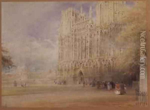Wells Cathedral Oil Painting - Albert Goodwin