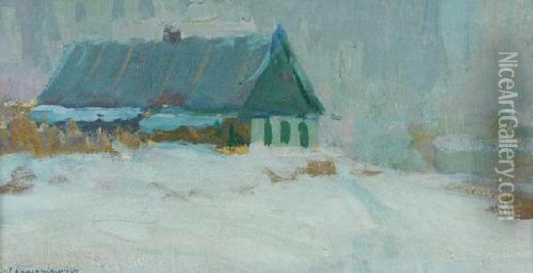 Pejzaz Zimowy Z Wiejska Chata Oil Painting - Jerzy Karszniewicz