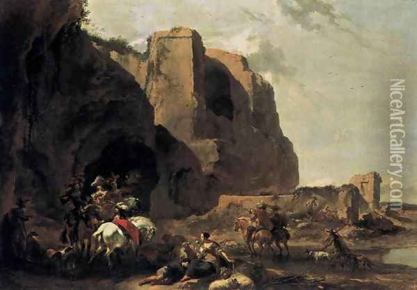 Return from the Falcon Hunt Oil Painting - Nicolaes Berchem