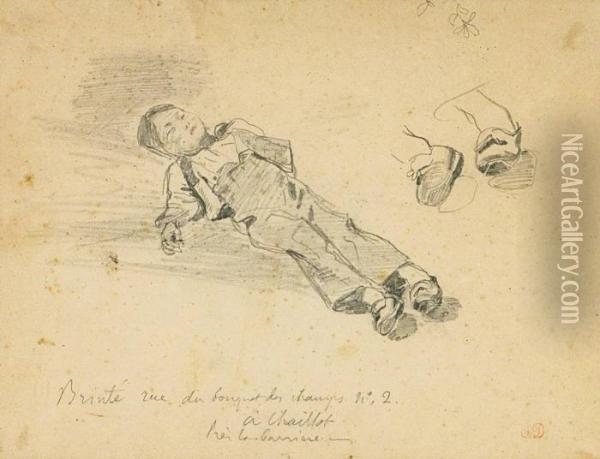 Enfant Couche Et Reprise Du Sabot Oil Painting - Eugene Delacroix