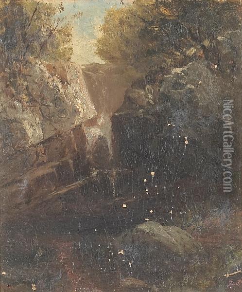 A Waterfall In The Woods Oil Painting - David Johnson