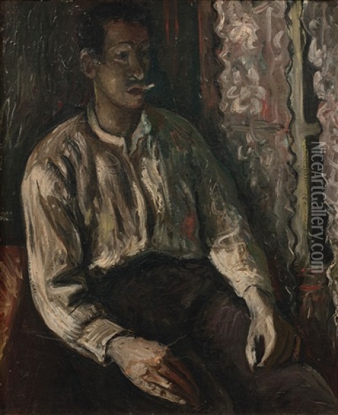 Portrait D'homme A La Cigarette Oil Painting - Abraham Mintchine