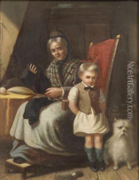 Young Boy With His Grandmother Oil Painting - Tompkins Harrison Matteson