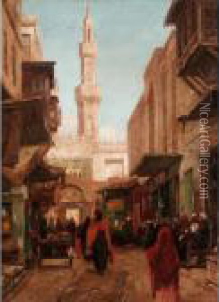 A North African Street Scene Oil Painting - Georg Macco