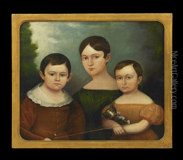 Portrait Of The Price Children Of Philadelphia Oil Painting - John Brewster Jr.