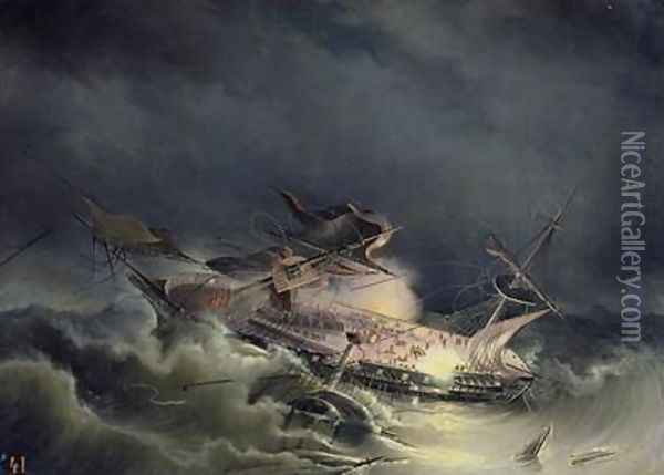 The disaster of the Liner Ingermanland at Shagerrake near Norway Oil Painting - Konstantin Vassilyevich Krugovikhin