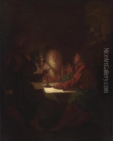 Supper At Emmaus Oil Painting - Petrus van Schendel