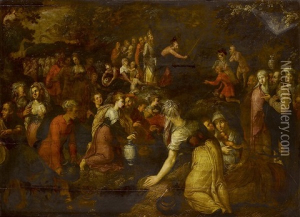 Moses Schlagt Wasser Aus Dem Felsen Oil Painting - Marten Pepyn