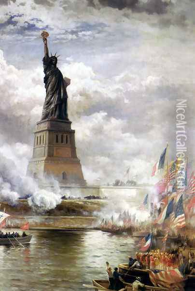 Unveiling the Statue of Liberty Oil Painting - Edward Moran
