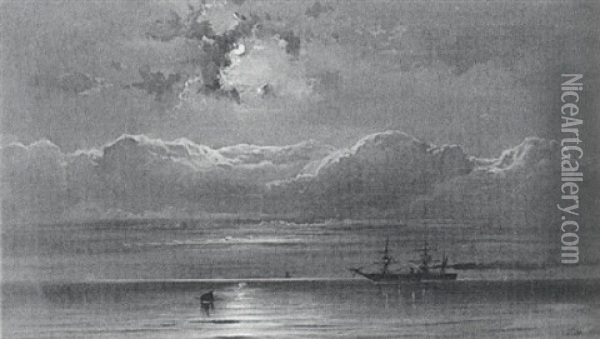 Ship Sailing In The Moonlight Oil Painting - Hamilton Hamilton